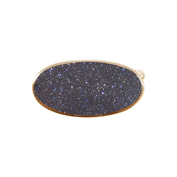 Yellow Gold Blue Goldstone Oval Brooch