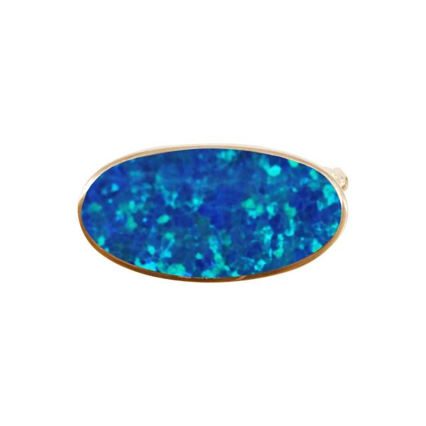 Yellow Gold Opalite Cobalt Blue Oval Brooch