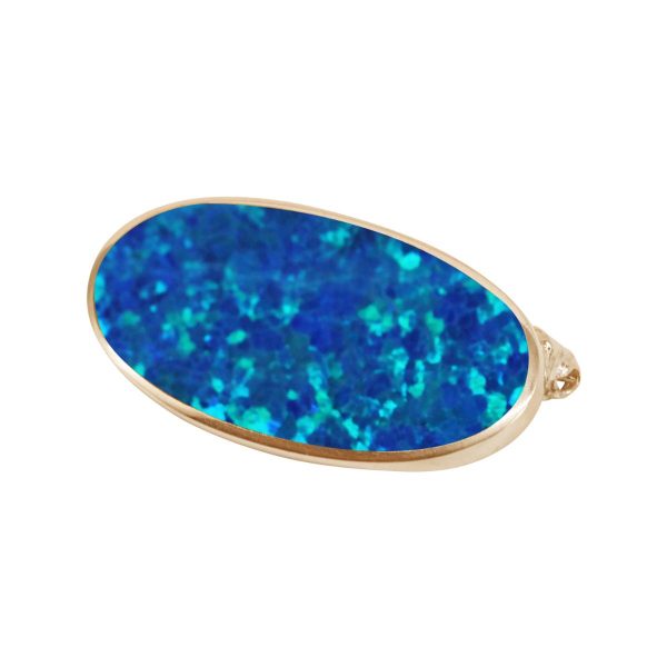 Yellow Gold Opalite Cobalt Blue Oval Brooch