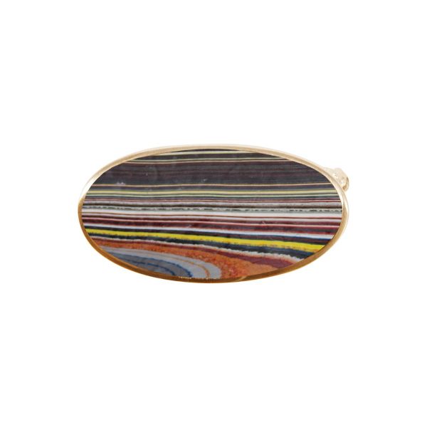 Yellow Gold Fordite Oval Brooch