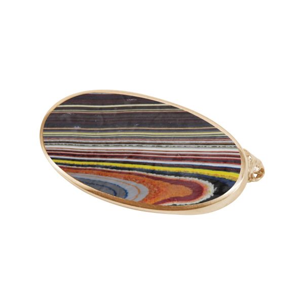 Yellow Gold Fordite Oval Brooch