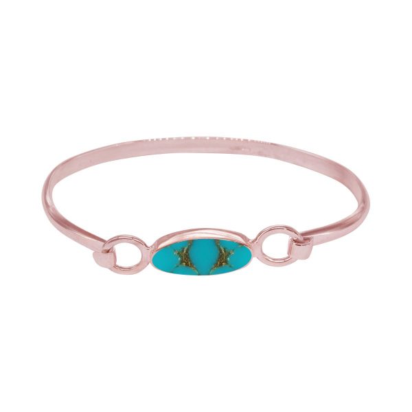 Rose Gold Turquoise Oval Bangle