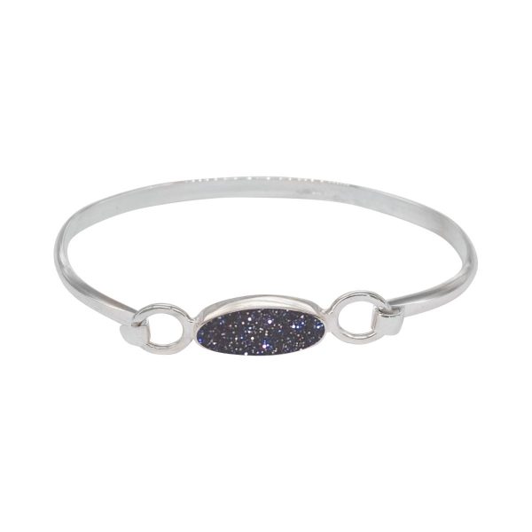 Silver Blue Goldstone Oval Bangle