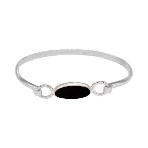 Silver Whitby Jet Oval Bangle