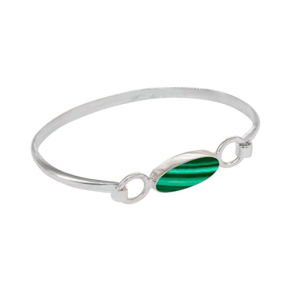 White Gold Malachite Bangle