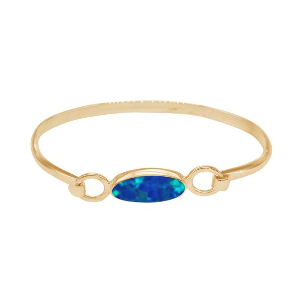 Yellow Gold Cobalt Blue Opalite Oval Bangle