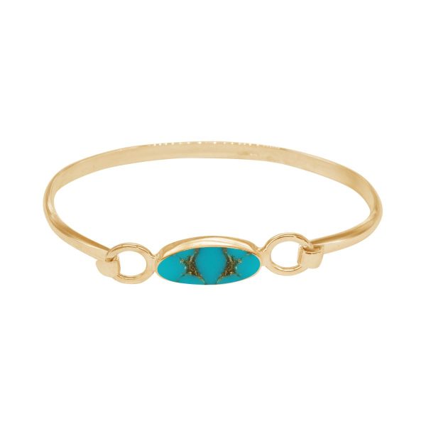 Yellow Gold Turquoise Oval Bangle