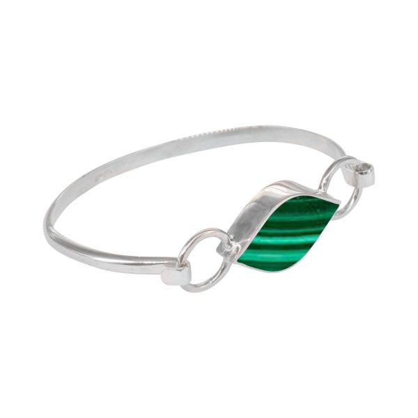 White Gold Malachite Bangle