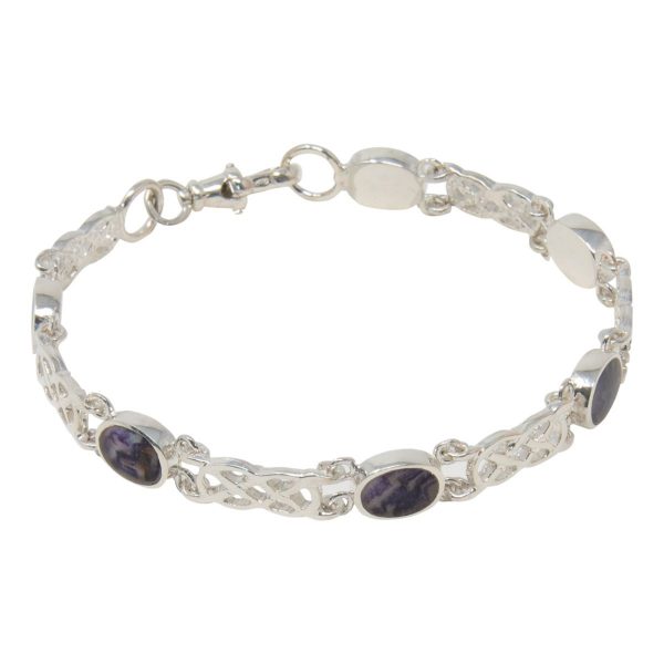 Silver Celtic Oval Stone Blue John Bracelet