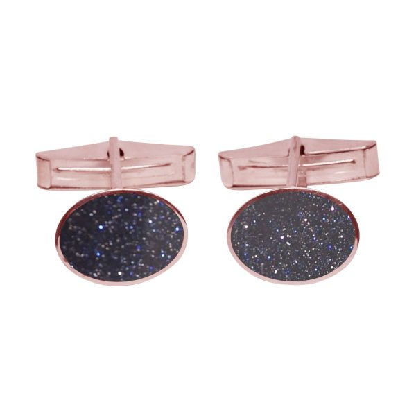 Rose Gold Blue Goldstone Oval Cufflinks