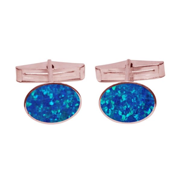 Rose Gold Cobalt Blue Opalite Oval Cufflinks