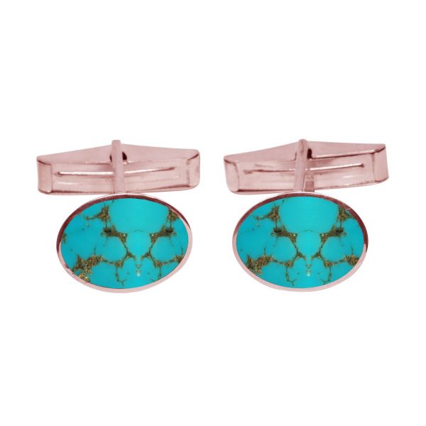 Rose Gold Turquoise Oval Cufflinks