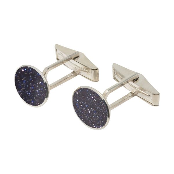 Silver Blue Goldstone Oval Cufflinks