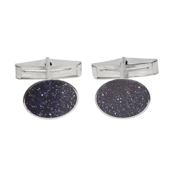 Silver Blue Goldstone Oval Cufflinks