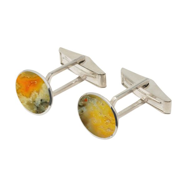 Silver Bumblebee Jasper Oval Cufflinks