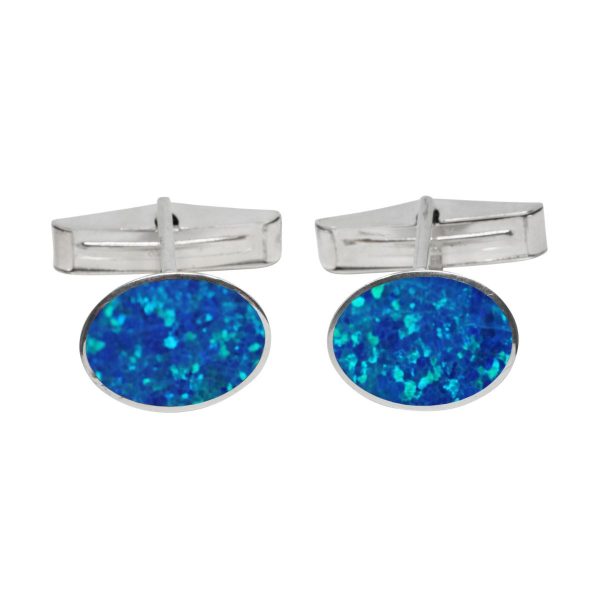 Silver Cobalt Blue Oval Cufflinks