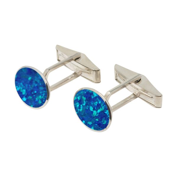 Silver Opalite Cobalt Blue Oval Cufflinks