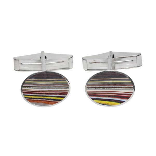 Silver Fordite Oval Cufflinks