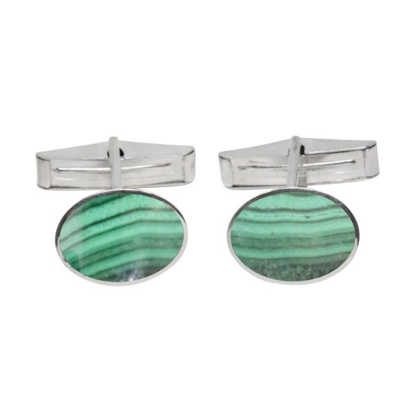 Silver Malachite Oval Cufflinks