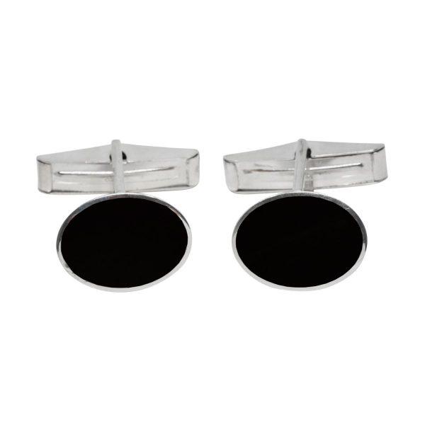 Silver Whitby Jet Oval Cufflinks