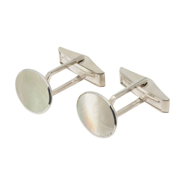 White Gold Mother of Pearl Oval Cufflinks