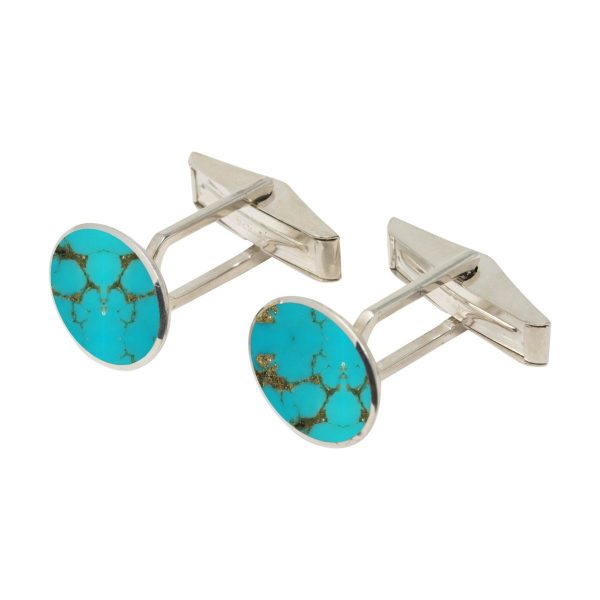 White Gold Turquoise Oval Cufflinks