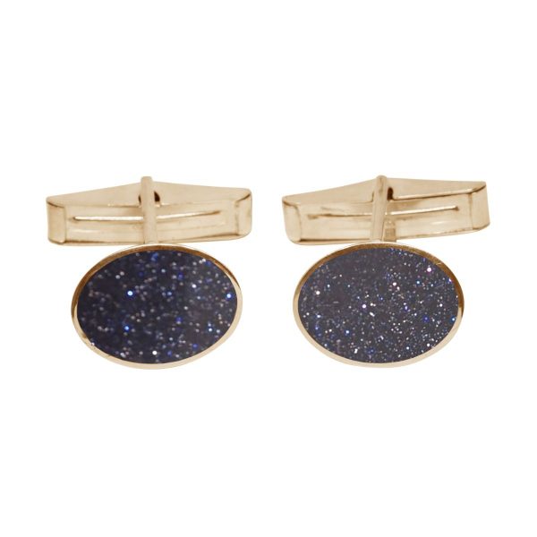 Yellow Gold Blue Goldstone Oval Cufflinks