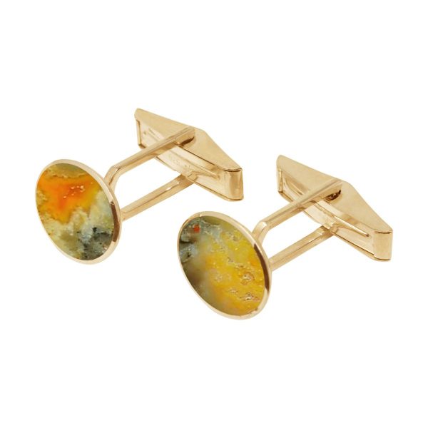 Yellow Gold Bumblebee Jasper Oval Cufflinks