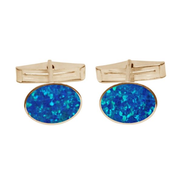 Yellow Gold Cobalt Blue Oval Cufflinks