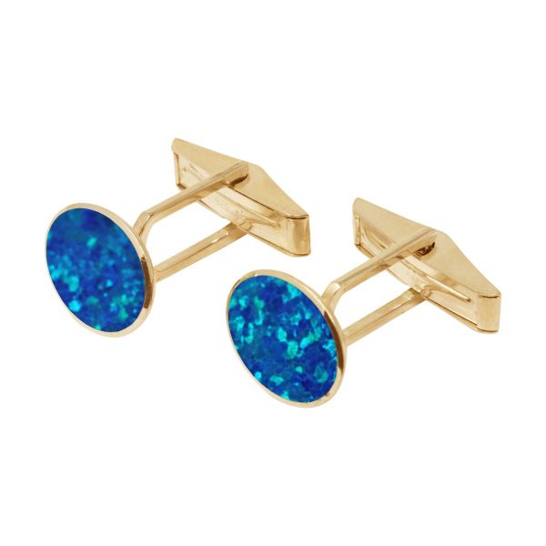 Yellow Gold Opalite Cobalt Blue Oval Cufflinks