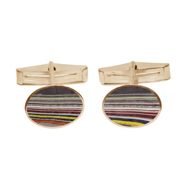 Yellow Gold Fordite Oval Cufflinks