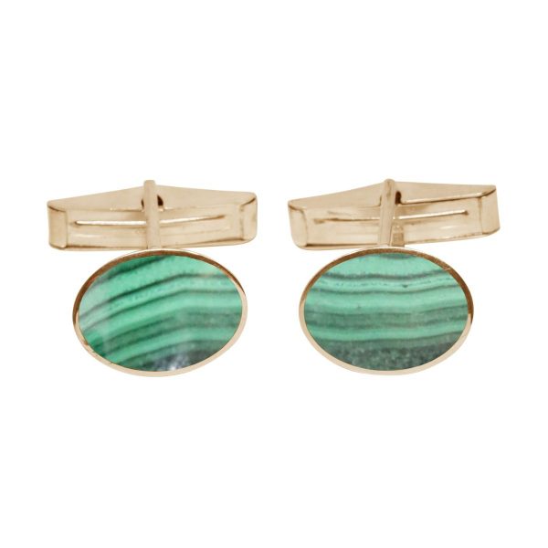 Yellow Gold Malachite Oval Cufflinks