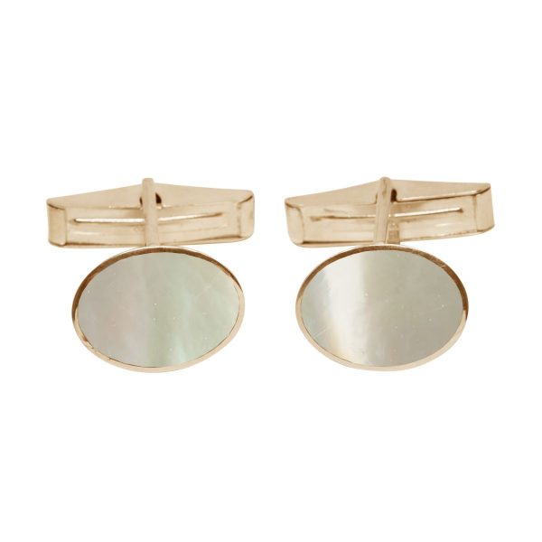 Yellow Gold Mother of Pearl Oval Cufflinks