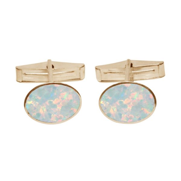 Yellow Gold Opalite Sun Ice Oval Cufflinks