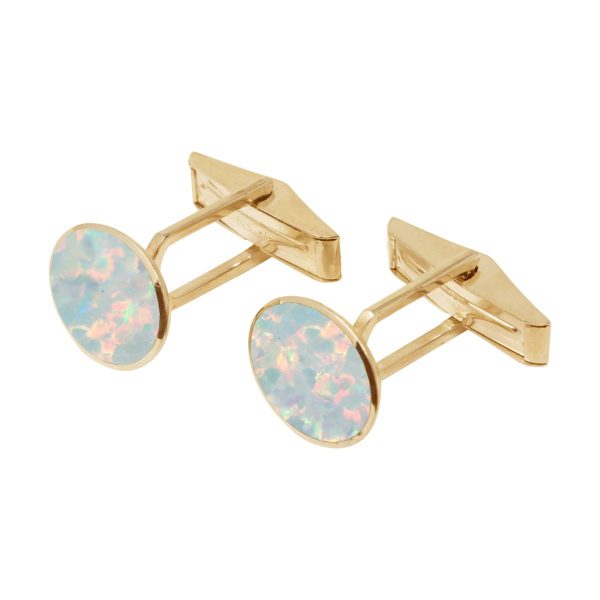 Yellow Gold Opalite Sun Ice Oval Cufflinks