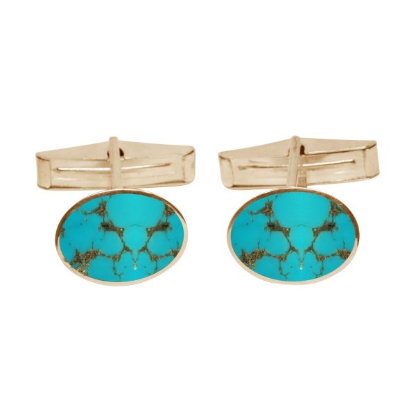 Yellow Gold Turquoise Oval Cufflinks