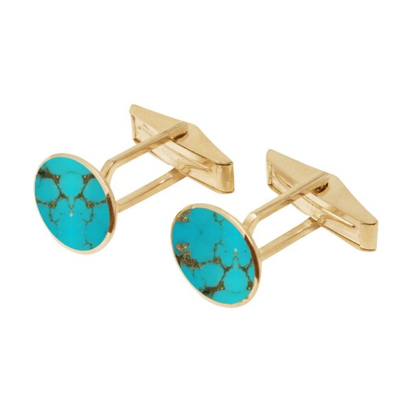 Yellow Gold Turquoise Oval Cufflinks