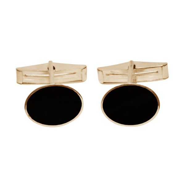 Yellow Gold Whitby Jet Oval Cufflinks