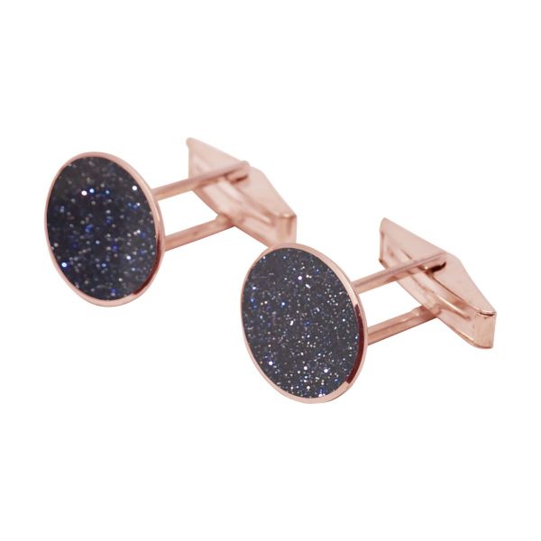 Rose Gold Blue Goldstone Oval Cufflinks