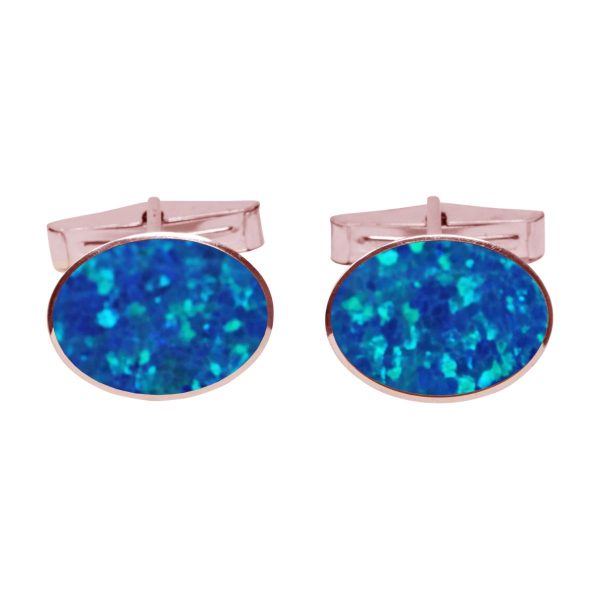 Rose Gold Cobalt Blue Opalite Oval Cufflinks