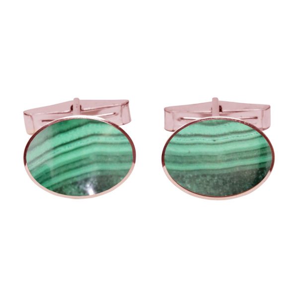 Rose Gold Malachite Oval Cufflinks