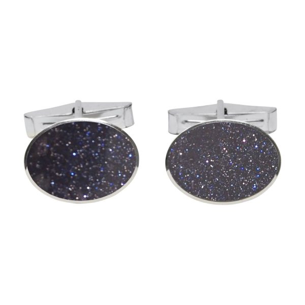 Silver Blue Goldstone Oval Cufflinks