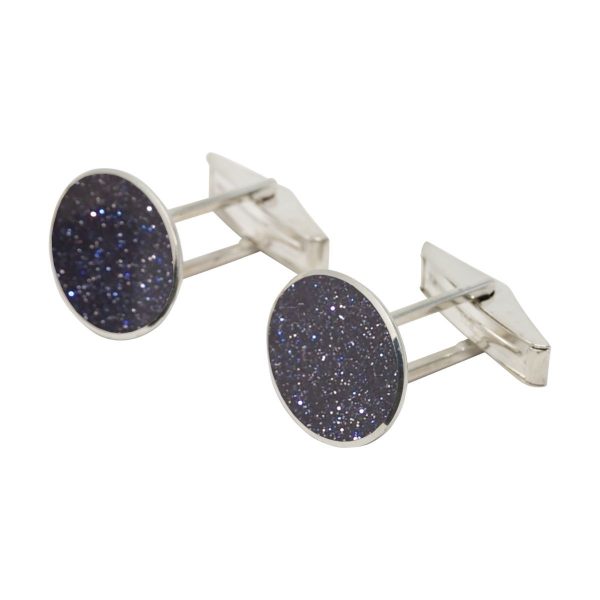 Silver Blue Goldstone Oval Cufflinks