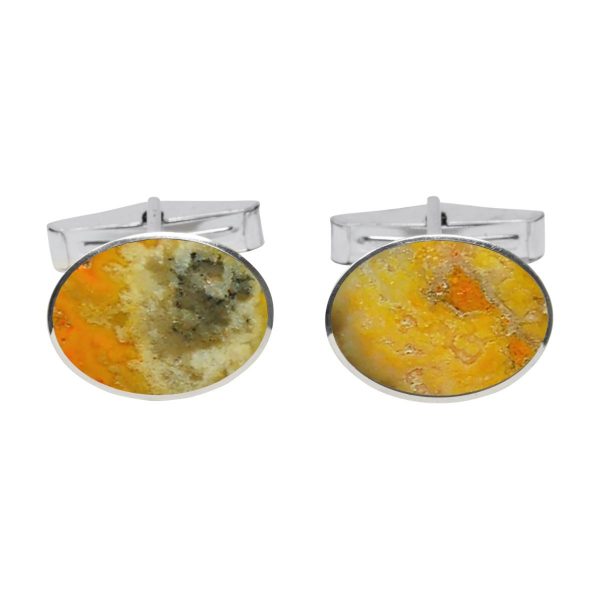 Silver Bumblebee Jasper Oval Cufflinks