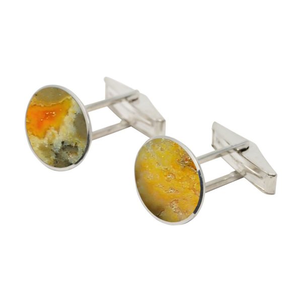 Silver Bumblebee Jasper Oval Cufflinks