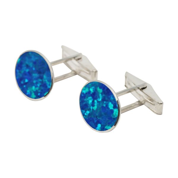 Silver Opalite Cobalt Blue Oval Cufflinks