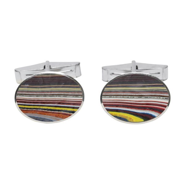 Silver Fordite Oval Cufflinks