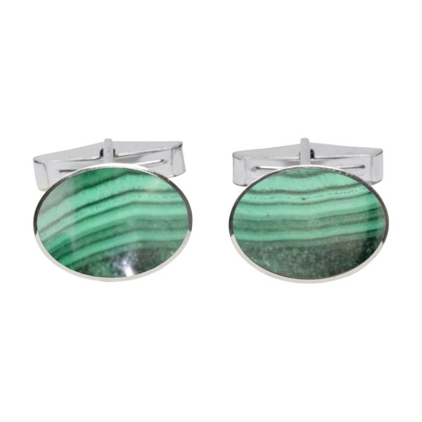 Silver Malachite Oval Cufflinks