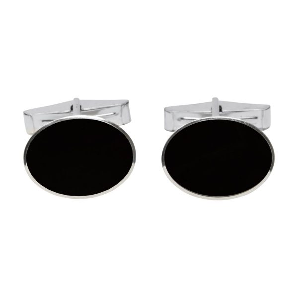 Silver Whitby Jet Oval Cufflinks