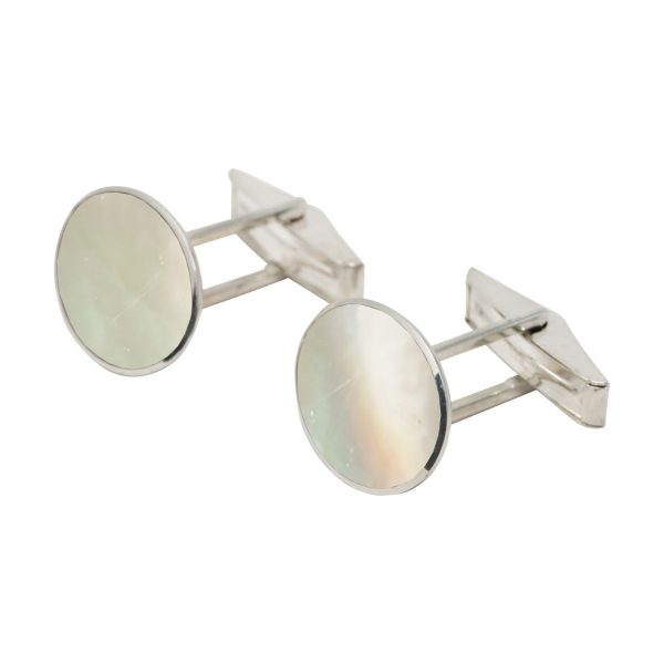 White Gold Mother of Pearl Oval Cufflinks